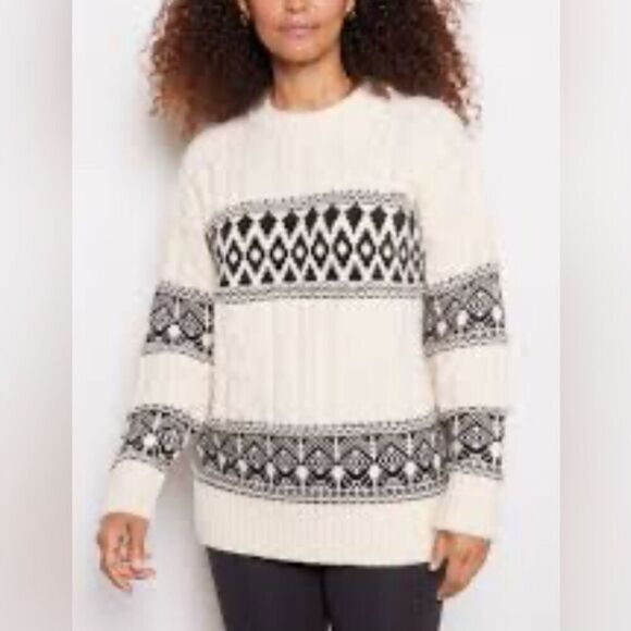 NWT Line & Dot Women’s Fair Isle Oversized Pullover Sweater Cream A Size XS - Picture 1 of 6